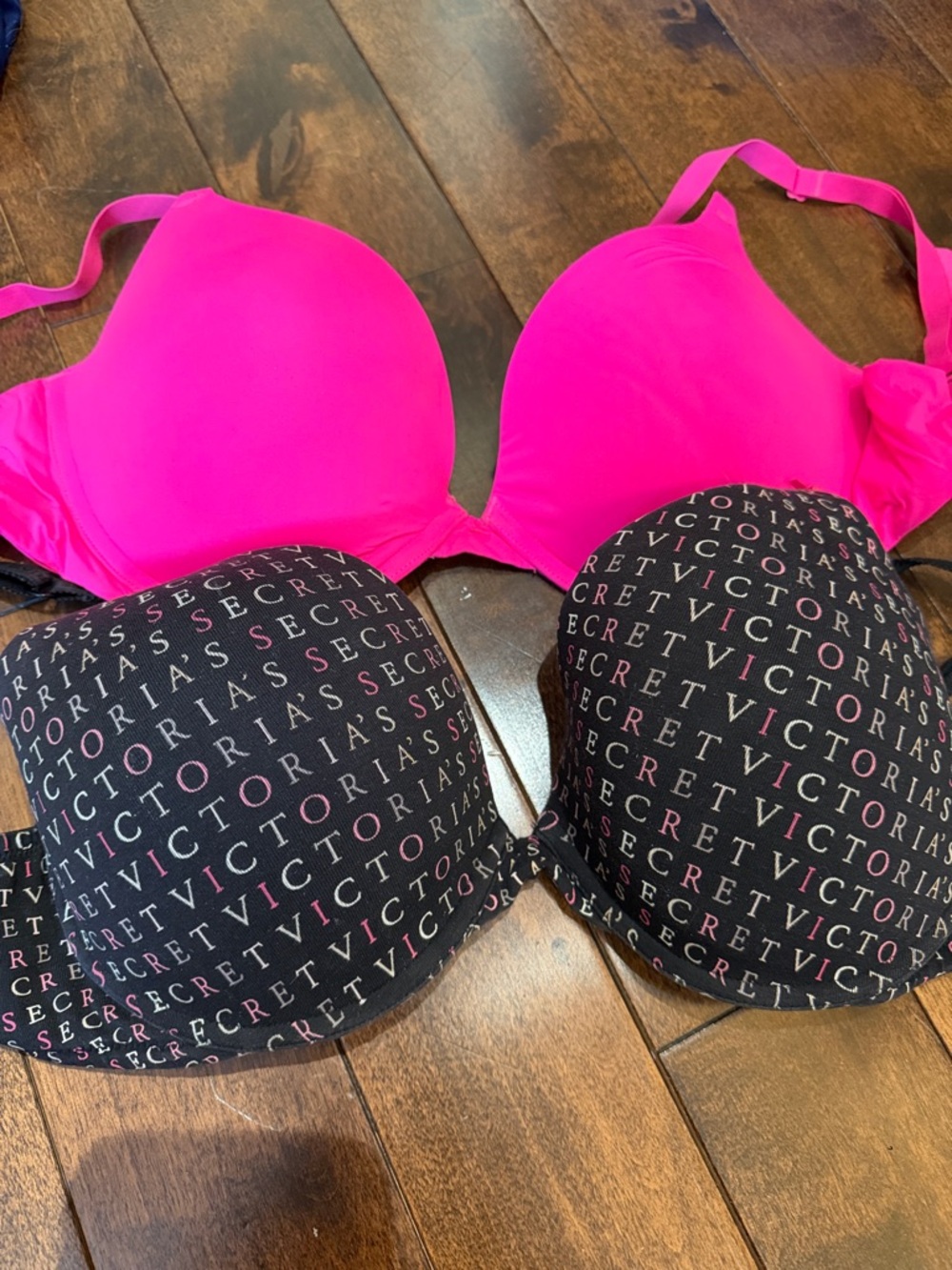 Victoria's Secret Hot Pink & Black Logo Demi Bra Set
